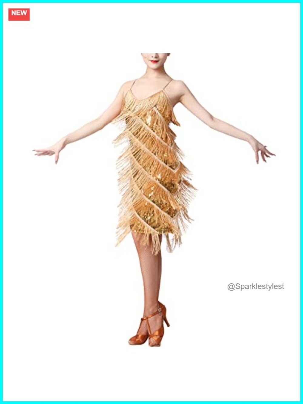 ODASDO Women's Latin Dance Dress Sequins Tassels Spaghetti Strap Salsa Costume
